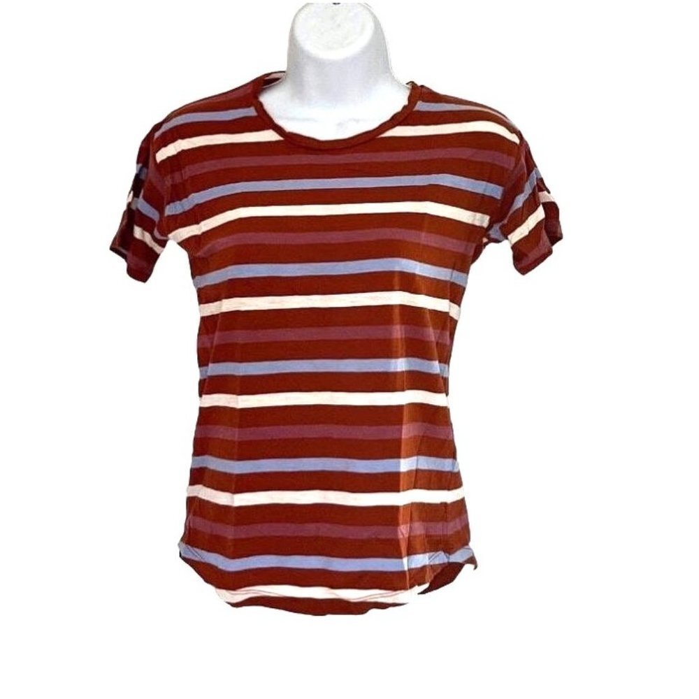 Madewell Short-sleeved Horizontal Brown White Blue Striped T Shirt Sz XXS